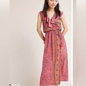 Anthropologie raga passion petite true wrap dress ruffle silky bohemian xsp